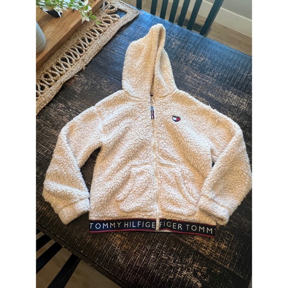 Tommy Hilfiger Other - Tommy Hilfiger Girls‎ Sherpa Fleece Hoodie Full Zip Cream Jacket L 12/14